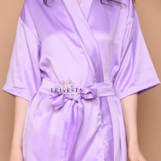 Basic Robe - KIMONO BRIDESMAID SATIN WARNA LAVENDER + FREE BORDIR (TULISAN BEBAS BISA NAMA)