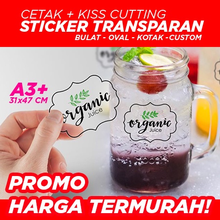 

STIKER LABEL KEMASAN UMKM makanan & minuman TRANSPARAN A3+ cetak + cutting