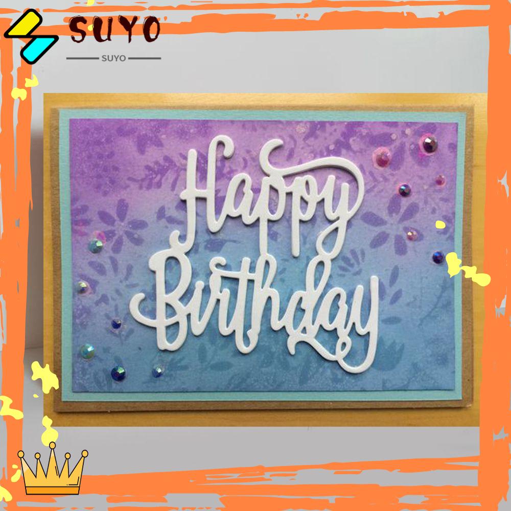 Suyo Cetakan Stensil Cutting Dies Motif Happy Birthday Bahan Metal Untuk Scrapbook / Craft Diy