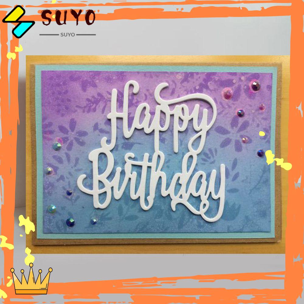 Suyo Cetakan Stensil Cutting Dies Motif Happy Birthday Bahan Metal Untuk Scrapbook / Craft Diy