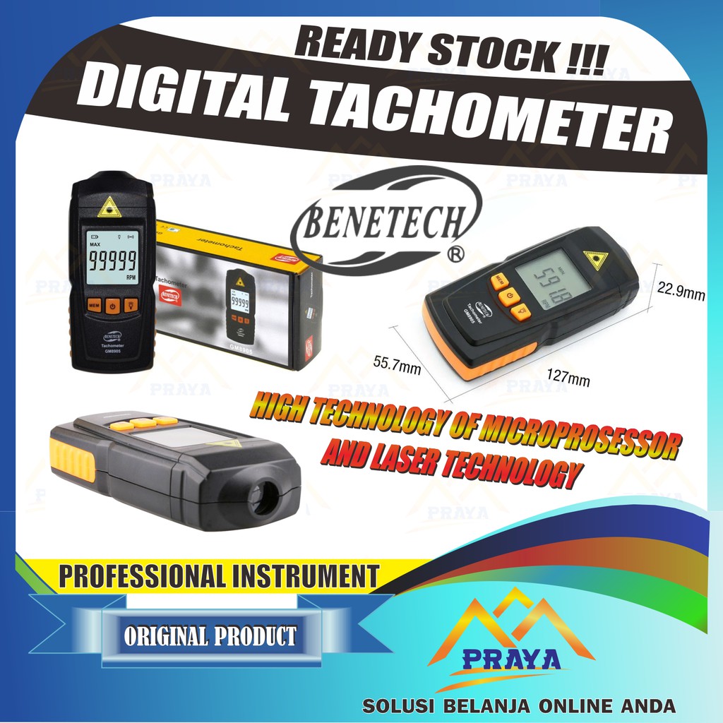 Tachometer GM8905 Alat Ukur Putaran Laser Digital Tester RPM Meter