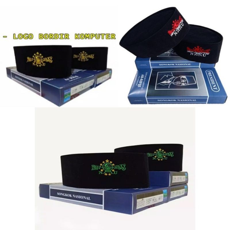 Peci Hitam logo bordir NU Songkok Nasional