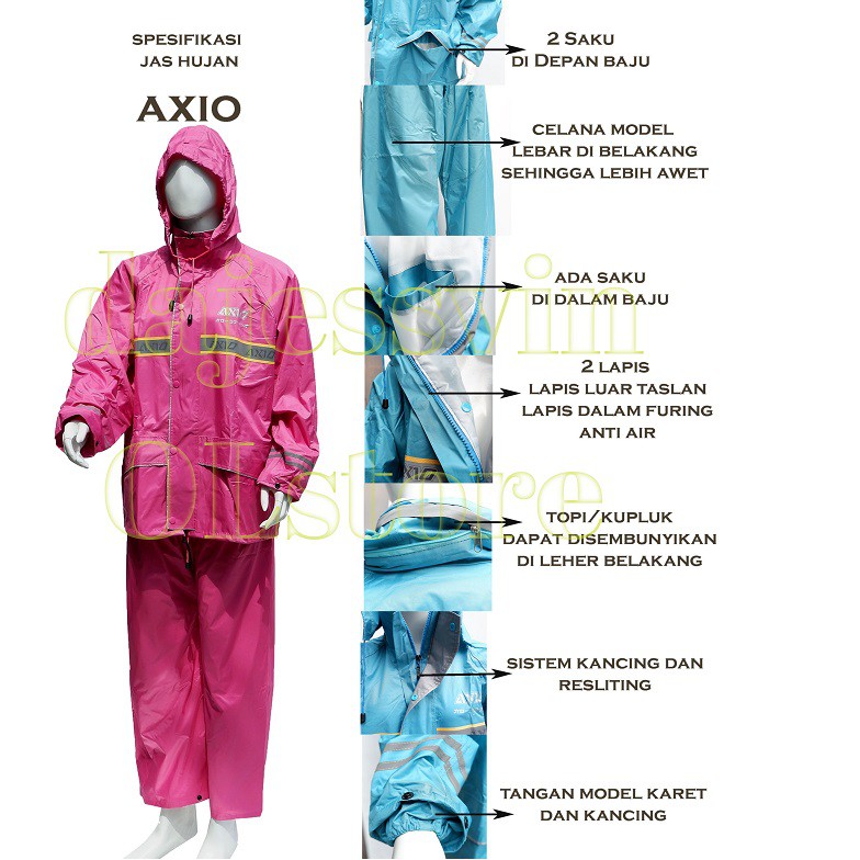 Jas Hujan Axio 882 Original - Mantel Mantol Hujan Baju Celana AXIO Silver Series Assio Asio