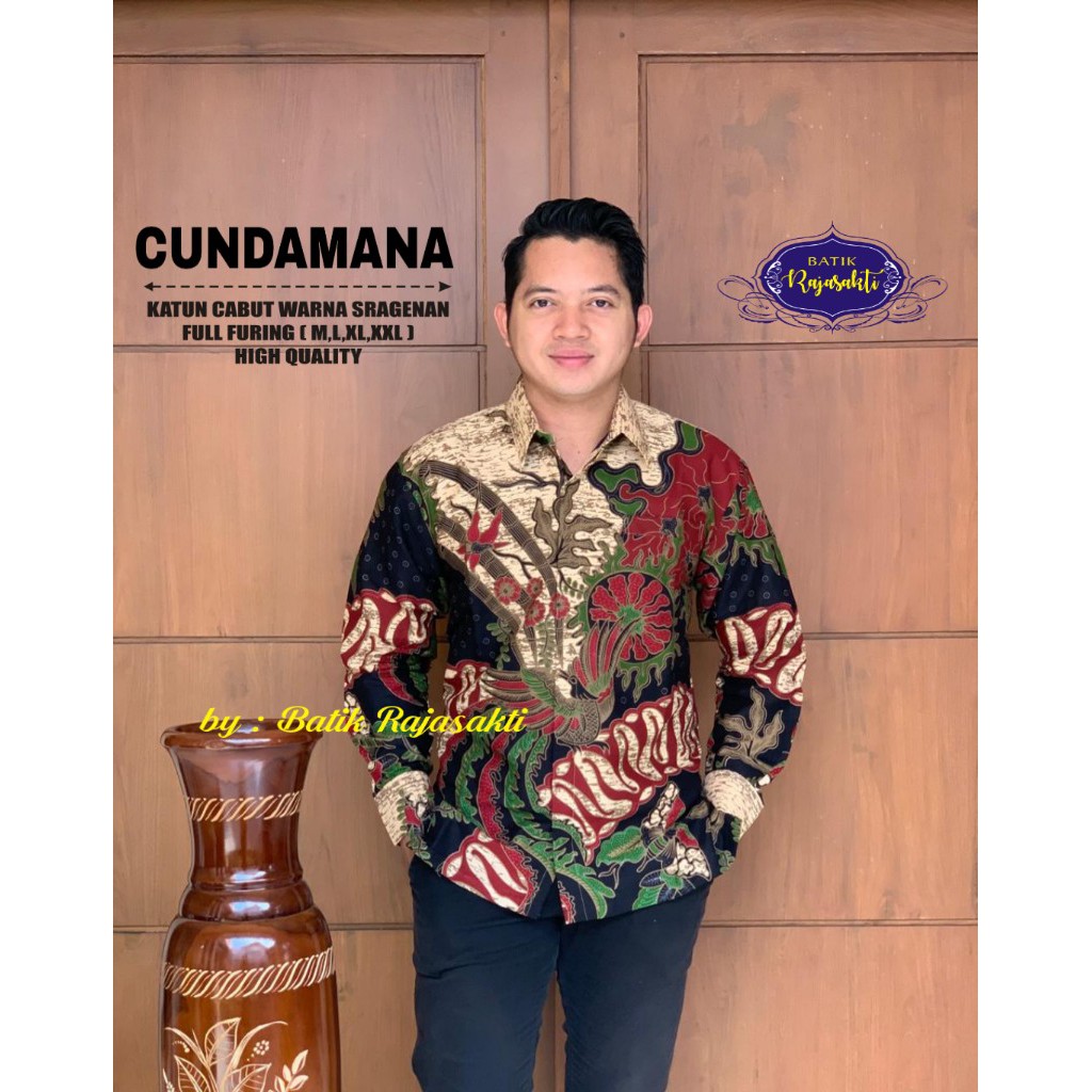 CUNDAMANA Kemeja Batik Pria Lengan Panjang Katun Halus FULL FURING Rajasakti