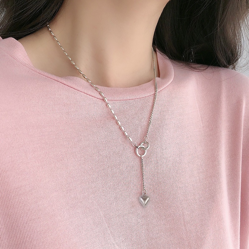 Gaya Korea sederhana double cincin cinta liontin kalung untuk wanita ins gaya dingin temperamen tren