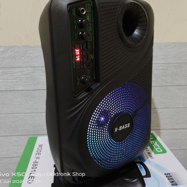 OM337 Speaker Bluetooth Karaoke Wireless Fleco F-8801LED 8,5 Inchi Gratis Microphone Dan Remot Super Bass ㊚ 18