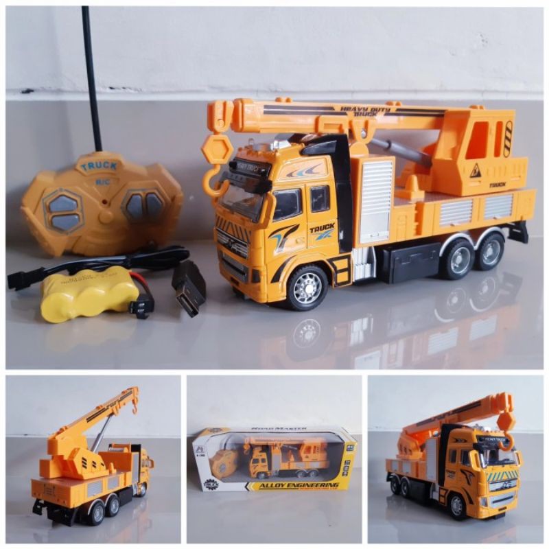 Mainan Rc Car Truck Crane - Mobil Truk Derek Diecast Model Alloy Remote Control Anak Batre