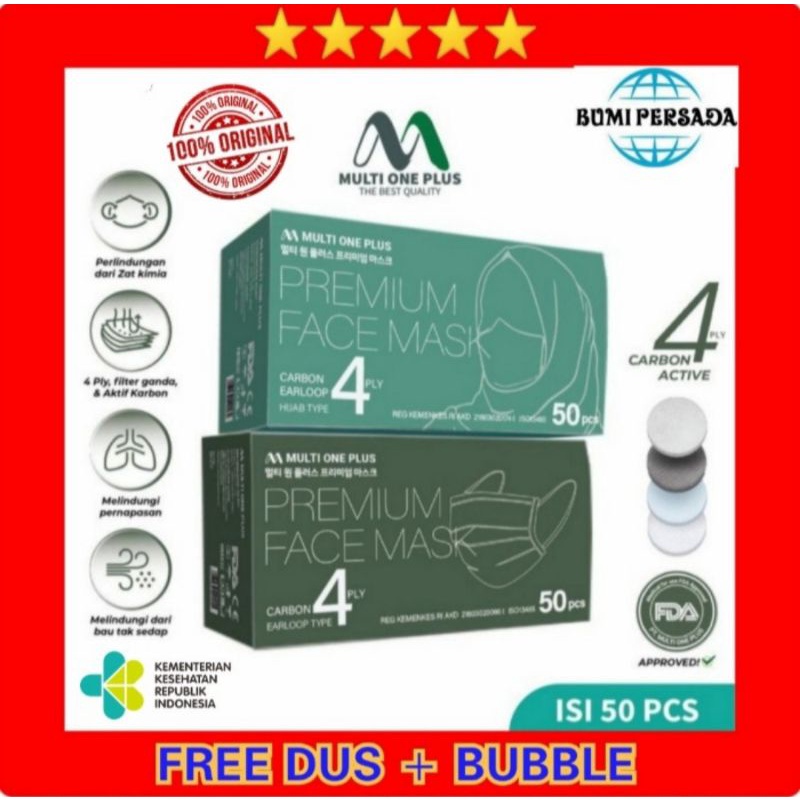 Masker Active Carbon Multi One Plus 4ply Kemenkes AKD 4 ply isi 50pcs ( Polusi Udara &amp; Anti Virus)