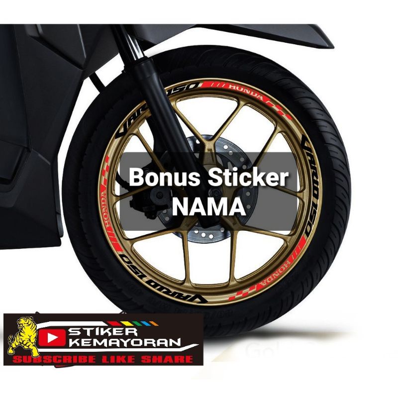 Cutting stiker lis roda motor vario VELG GOLD 110 125 150,velg vario murah - merah full Berkualitas