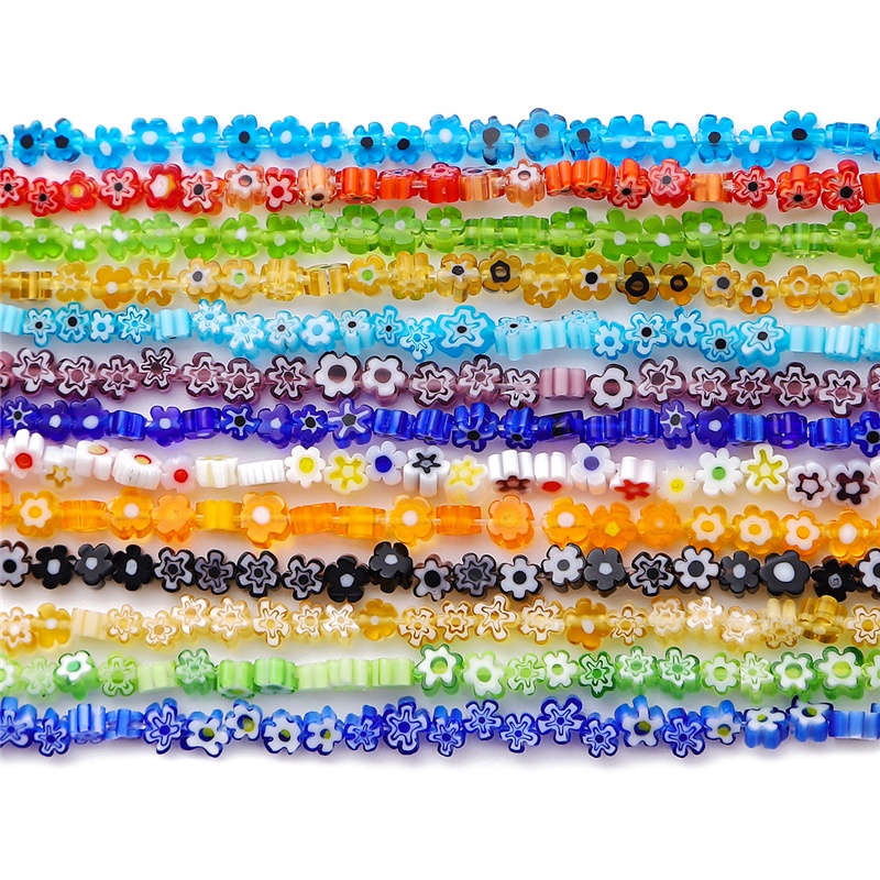 45pcs 4-5mm Manik-Manik Lampwork Warna-Warni Warna Campur Motif Bunga Manik-Manik Kaca Untuk Membuat Perhiasan Gelang Kalung DIY Aksesoris