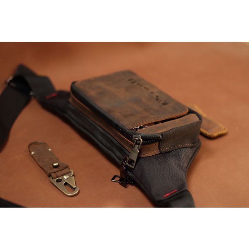 waistbag/Pusiill AM.05/kombinasi kulit sapi/courdura/variasi kulit asli sapi