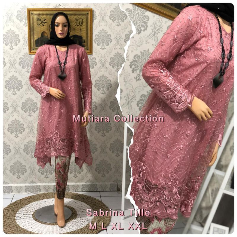 MUT SABRINA/kebaya bahan tulle bordir motiv/baju tradisional/kebaya modern