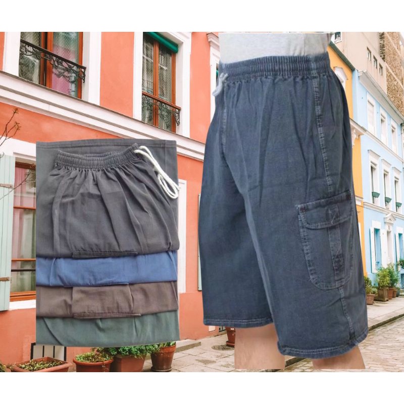 Celana Pendek Pria Cargo 3/4 bahan Denim kanvas Levis