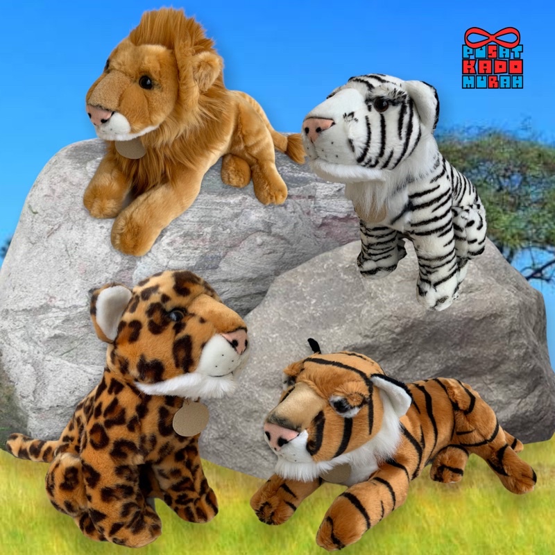 Boneka Animal Safari Singa Lion / Macan Tiger / Leopard / Cheetah / White Tiger - Pusat Kado Murah
