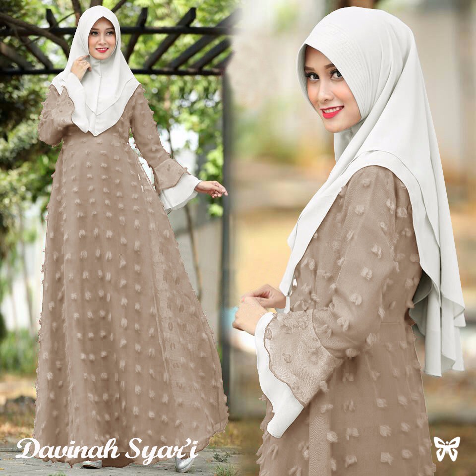 HOPYLOVY - Gamis Wanita Kombinasi Linen Rubiah Layer + Bergo