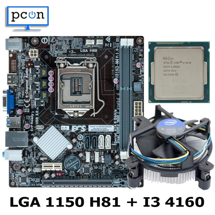 Paket mainboard LGA 1150 H81 ECS dengan Processor i3 4160