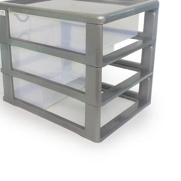 ☻ SHINPO Laci Susun Mini Plastik 3 Slot Rak Container Maxim Mini Drawer SPO-SIP-355-S3 Abu-Abu ❋