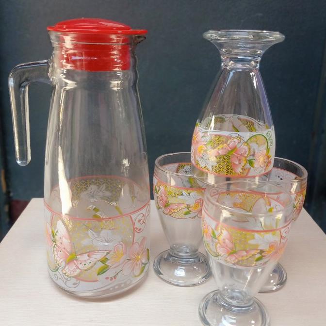 Ready oke] teko pitcher jug set gelas kaca printing