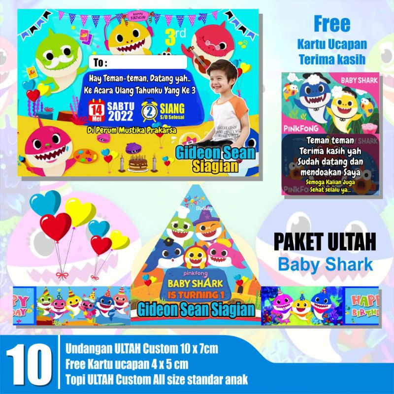 Baby Shark / Undangan Topi Ultah Anak Baby Shark