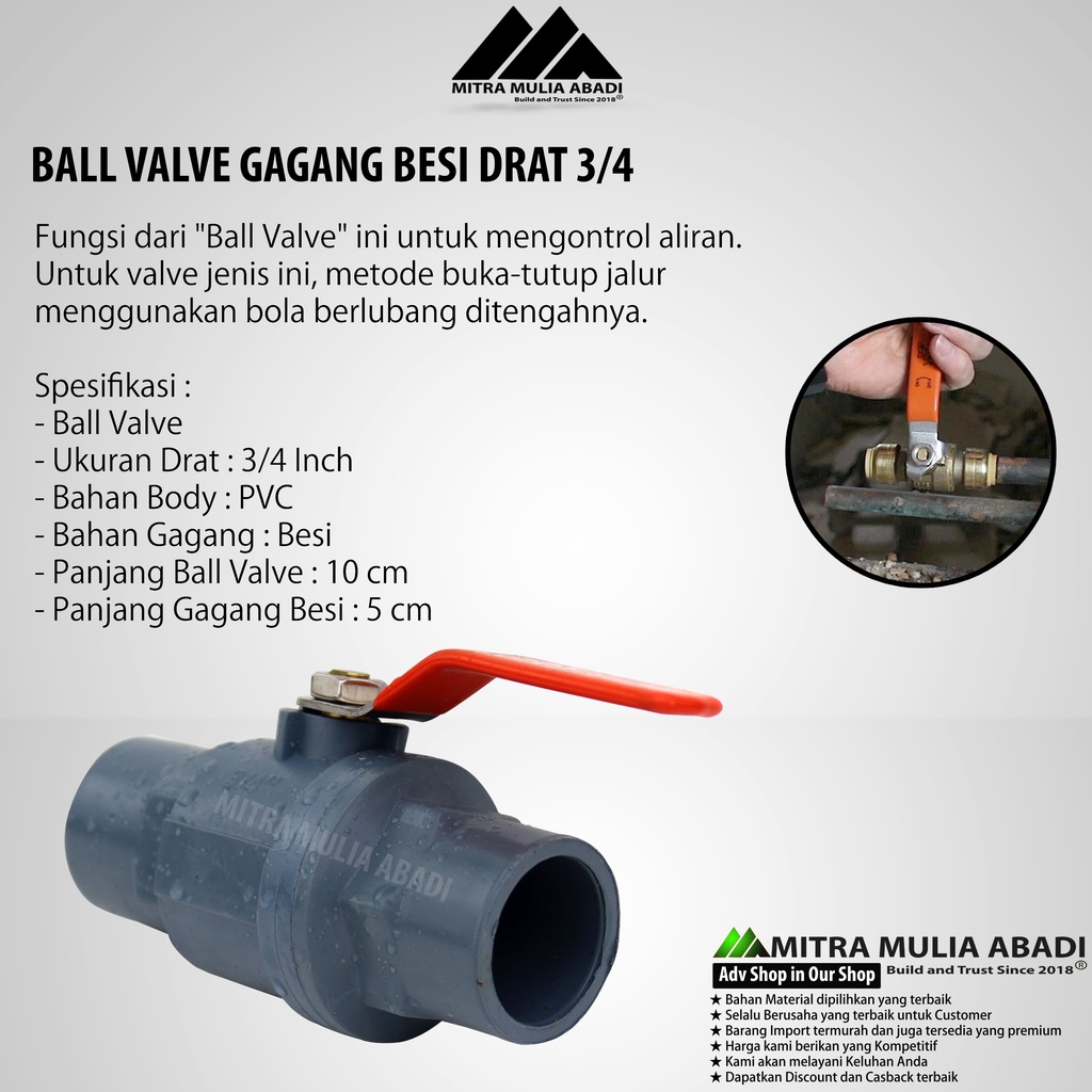 Stop Kran Keran Ball Valve ukuran 3/4 inch