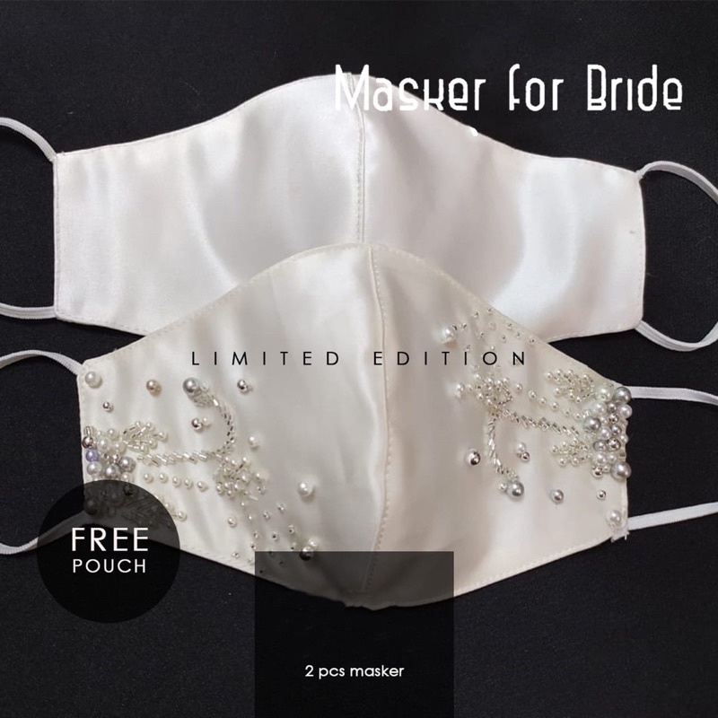 Masker Kain Payet Premium Pesta | Pasangan Pengantin Silver / Putih / Ivory / Champagne /Black / Red