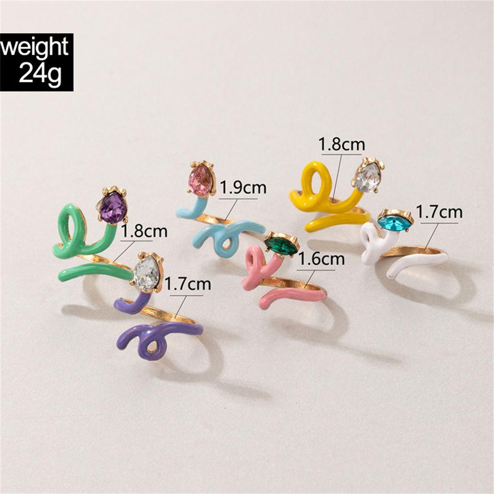 Lily 6 Pcs Pembukaan Cincin Logam Pesta Kesederhanaan Bunga Cinta Hati Perhiasan Vintage Enamel Ring