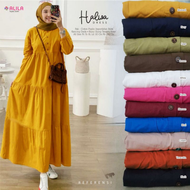 TERBARU GAMIS KATUN POPLIN IMPORT HALWA, LD.110 PB.130, KANCING DADA, by ALILA