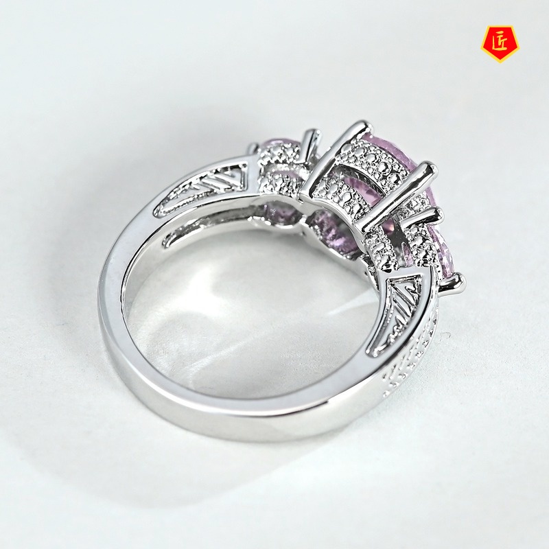 [Ready Stock]Classic Elegant Inlaid Pink Diamond Ring