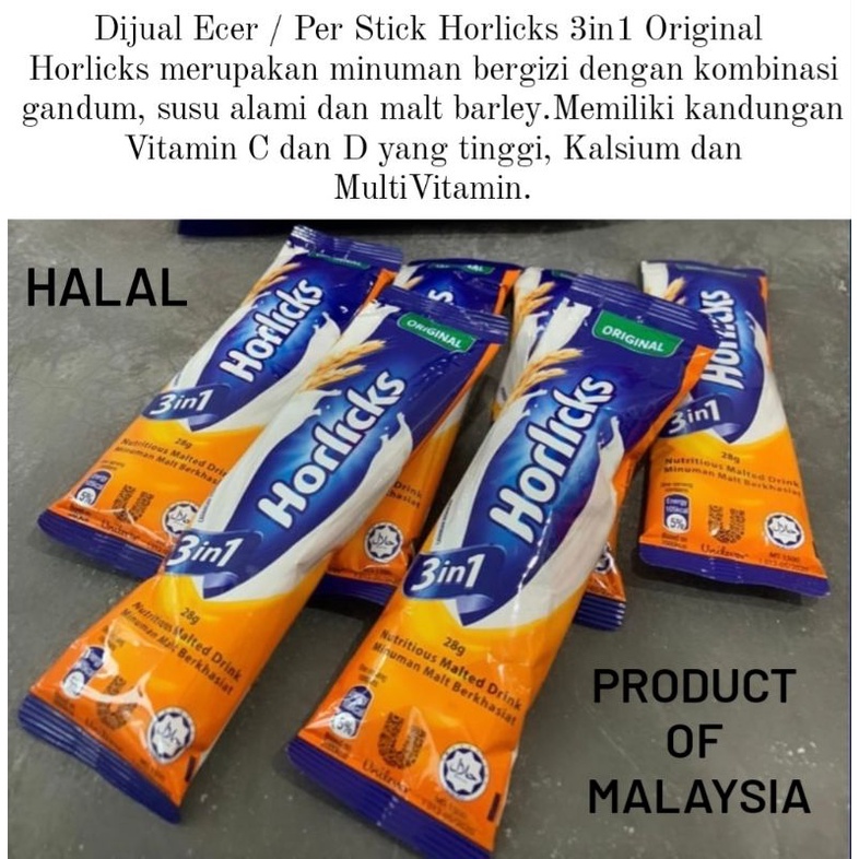 

ECER HORLICKS ORIGINAL 3IN1 HORLICK SACHET HOLIK MALAYSIA HALAL WANGI