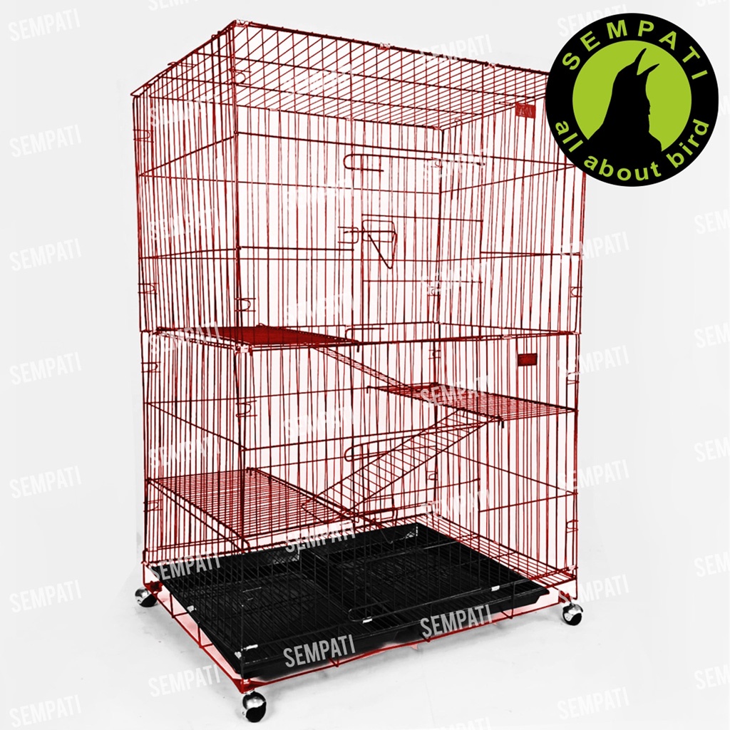 KANDANG ANJING 3 TINGKAT TERMURAH SIZE L KANDANG KUCING BURUNG KANDANG SUGAR GLIDER TINGKAT 3 KCG3L-MERAH