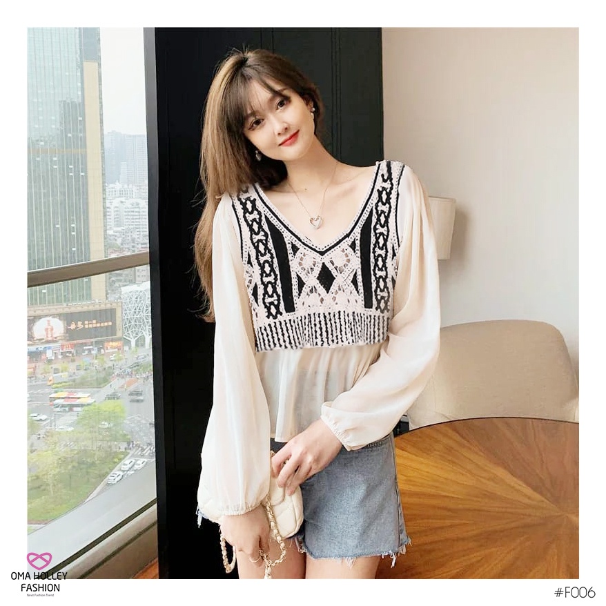 (COD) OH Fashion Korean Blouse Rajut Import Lengan Panjang Harga Spesial 🟠