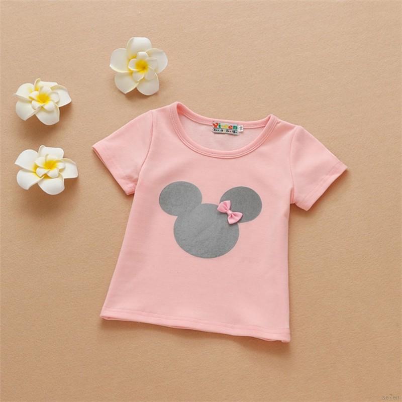 Kaos T-Shirt O-Neck Lengan Pendek Motif Minnie/Mickey Mouse untuk Anak