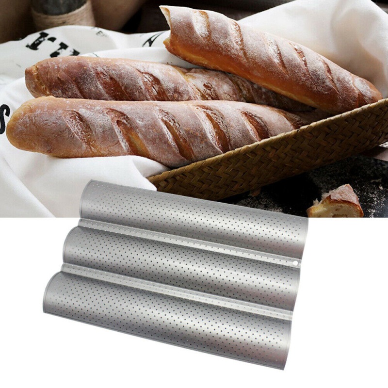 【4 Slots】Loyang Roti Baguette Non Sticky/Wave French Bread Baking Tray/Baguette Bake Mold