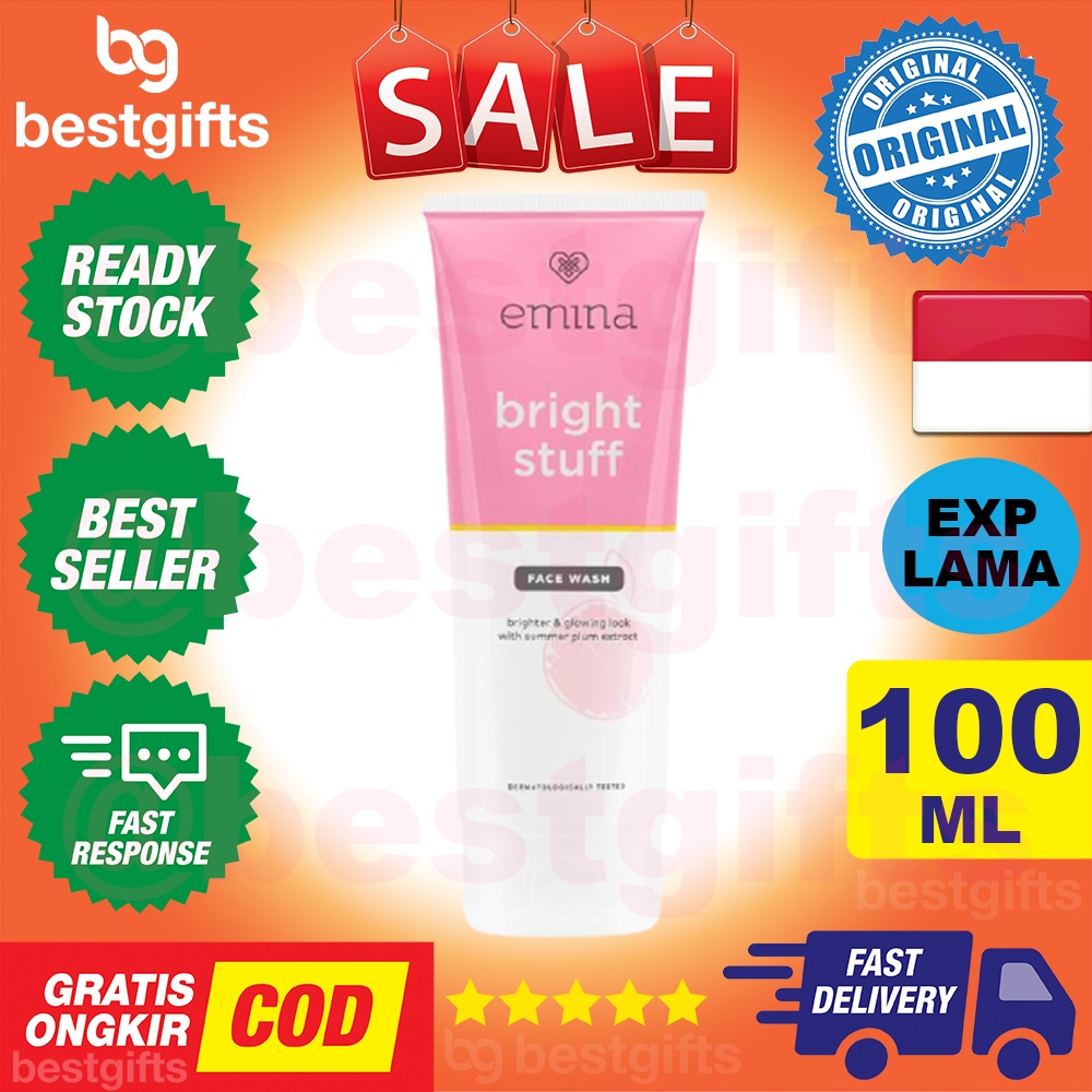 EMINA BRIGHT STUFF FACE WASH BRIGHTER GLOWING LOOK MEMBERSIHKAN KOTORAN SEL KULIT MATI WAJAH 100 ML