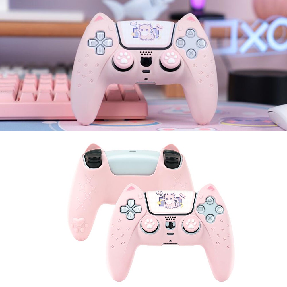 Soft Case Silikon Desain Telinga Kucing Untuk Gamepad PS5