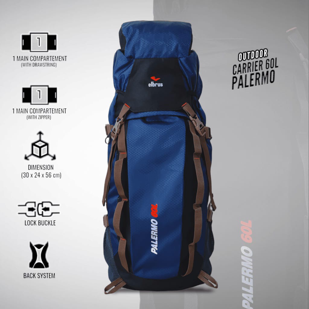 Tas Carrier Gunung 60L - Ransel Hiking Trekking - Outdoor Backpack / Daypack - Free Rain Cover