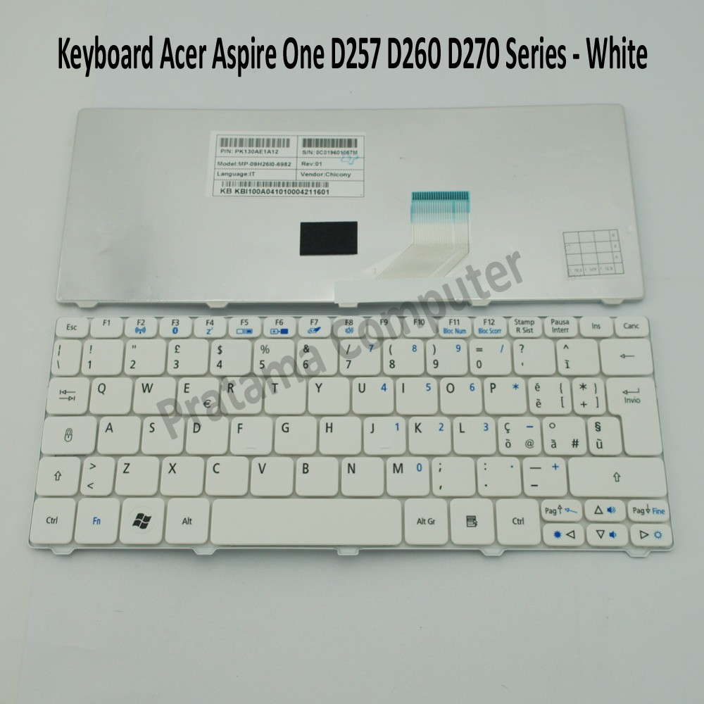 Keyboard Acer Aspire One D257 D260 D270 Series - White