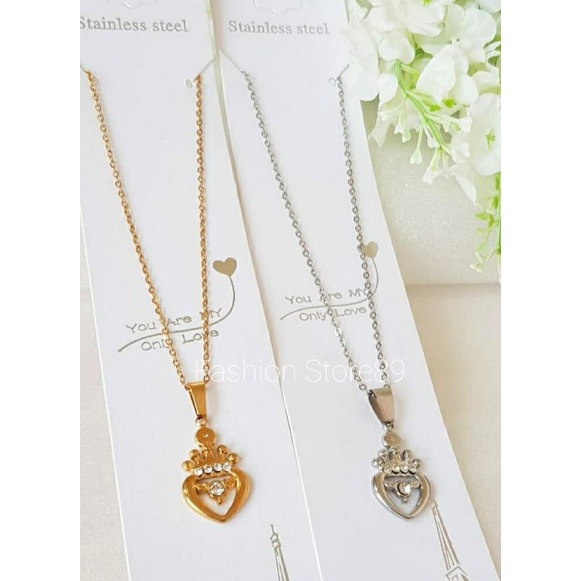 Kalung Fashion love Mahkota Bestquality import titanium gold silver antikarat antialergi