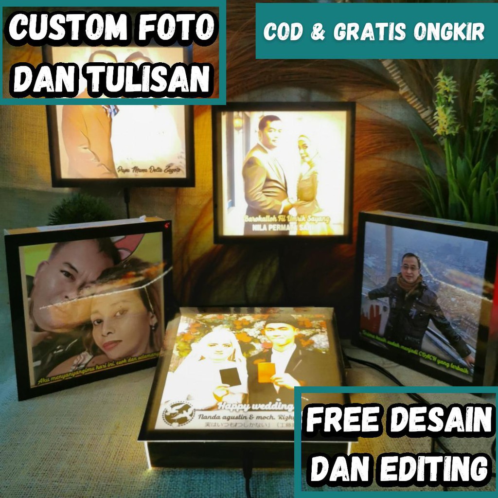 Lampu hias tidur frame foto custom mozaik kado hadiah unik ulang tahun wisuda valentine vector