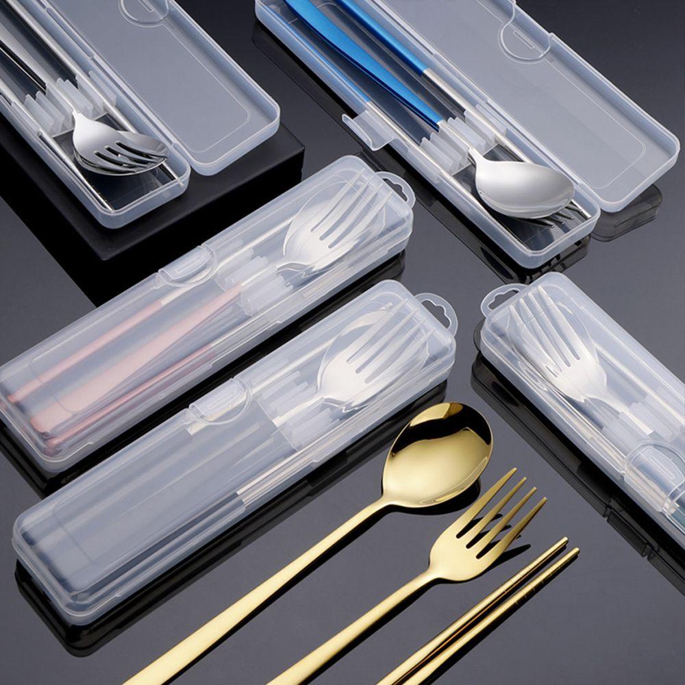 Solighter Sendok Garpu Set Travel Reusable Stainless Steel Aksesoris Dapur Camping Alat Makan