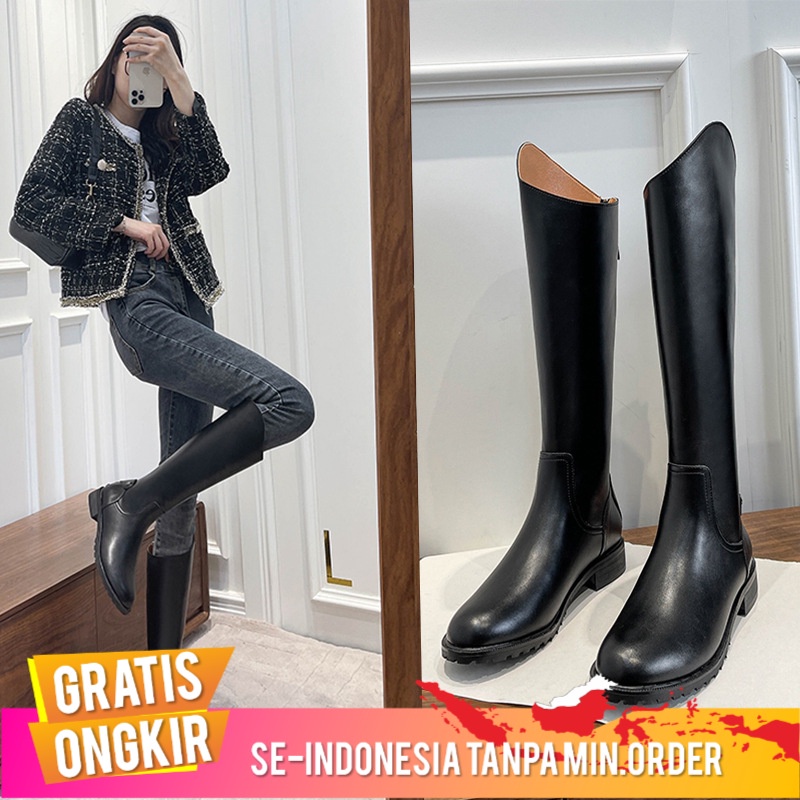 Sepatu Wanita Bot Panjang Wanita 2021new Miring Sepatu Bot Militer Knight Boots Tide Bersih Bulu Kul