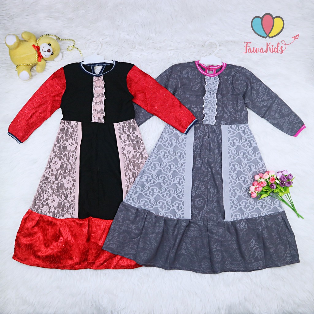 Gamis Hilya Anak 3-5 Tahun / Baju Ngaji Perempuan Lengan Panjang Dres Muslimah Cewek Brokat Murah