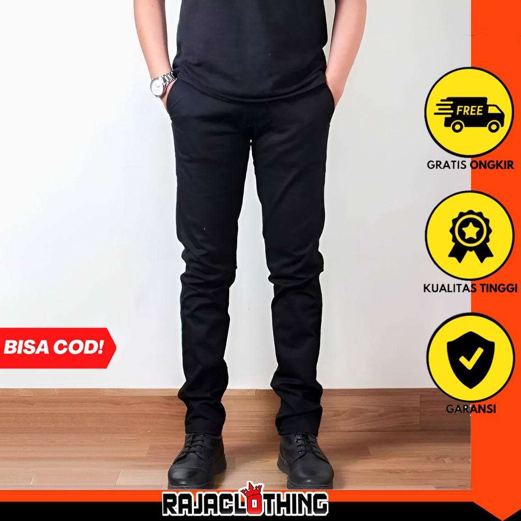 RCL - CELANA CHINO HITAM ORIGINAL PREMIUM PRIA SLIM FIT STRETCH CASUAL FORMAL CHINOS PREMIUM ( 27 s/d 34 S s/d XL )