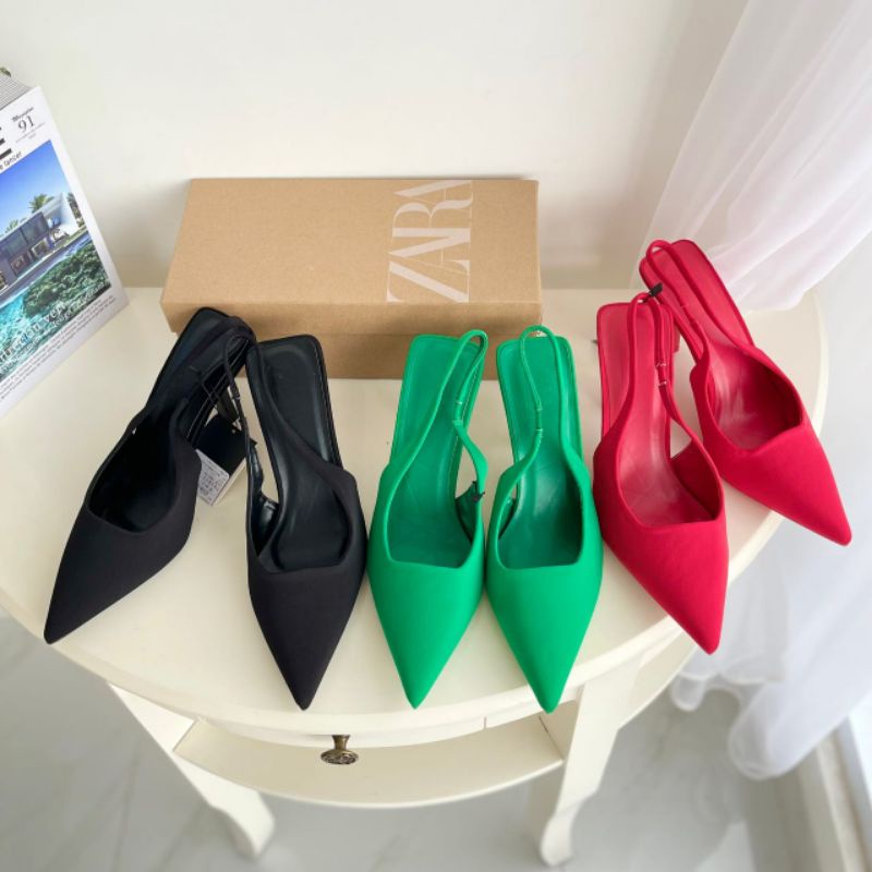 PROMO SALE Sepatu Sandal Zara Shoes Heels 6 cm Pink Hitam hijau