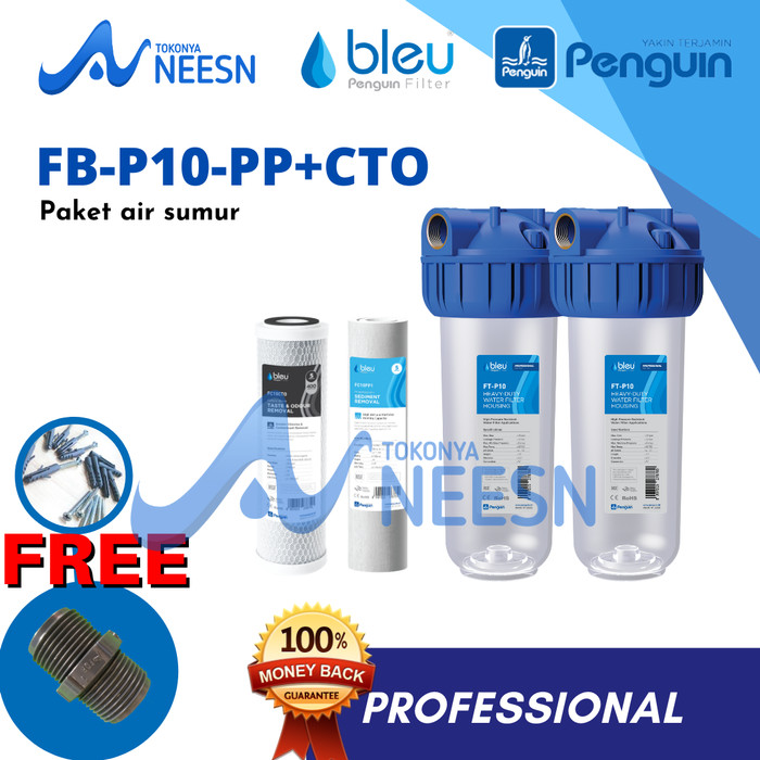 Paketan Filter Air sumur tandon toren penguin 10 inch PP + CTO  PRO