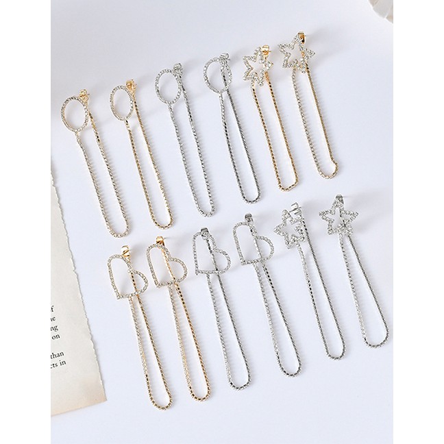 LRC Anting Tusuk Fashion Round Fringe With Rhinestone Chain Stud Earrings D34137