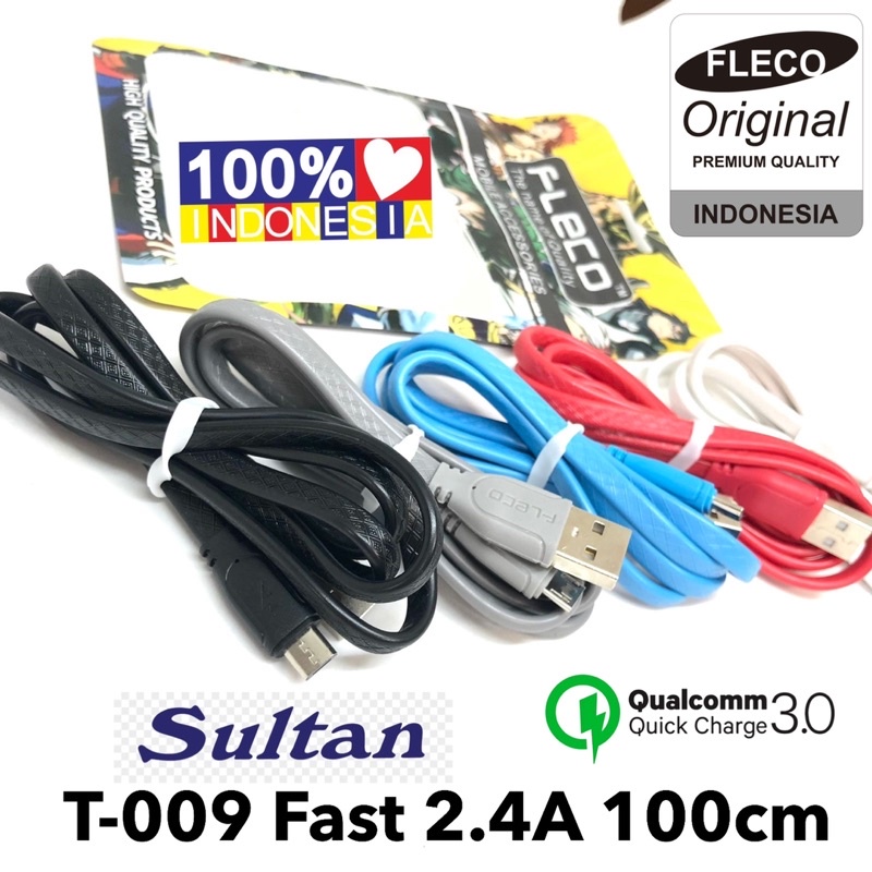 PROMO KABEL DATA FLECO T009 MICRO ORIGINAL FAST CHARGING CANDY COLOUR