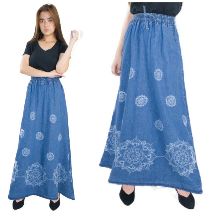 SB Collection Rok Maxi Shafa Panjang Longskirt Payung Casual Jeans Wanita