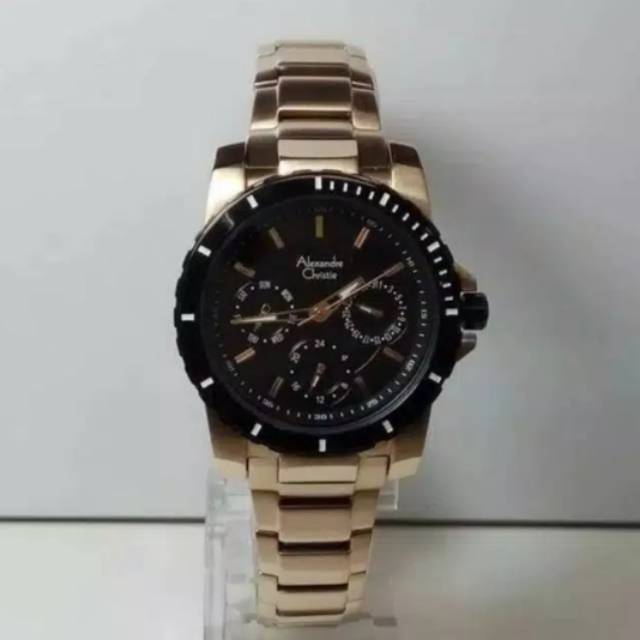 Jam Tangan Alexandre Christie 6141 Wanita Gold Black Original