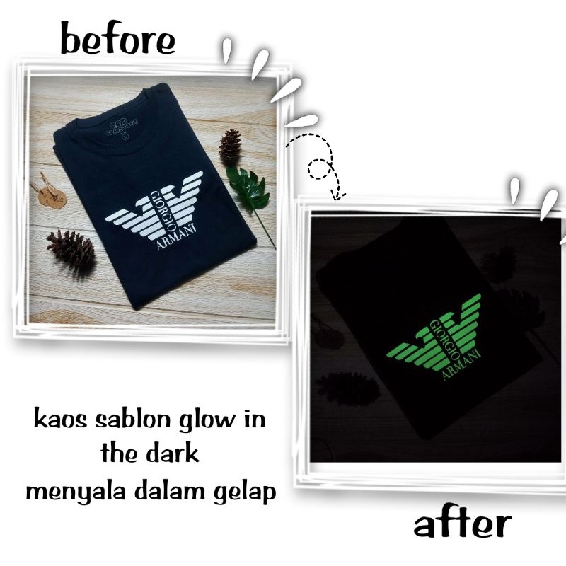 kaos sablon glow in the dark menyala dalam gelap